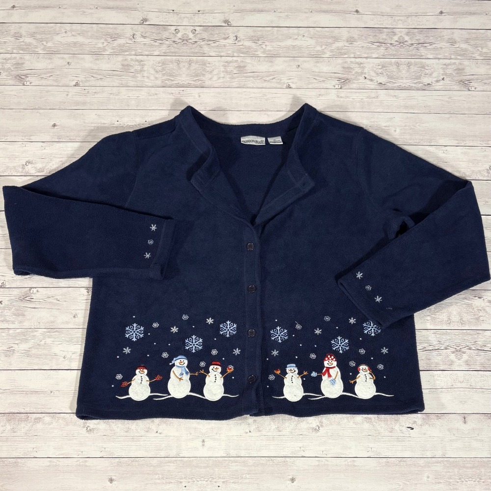 Fashion Bug Fleece Christmas Cardigan Snowman Embroidered Holiday Winter XL